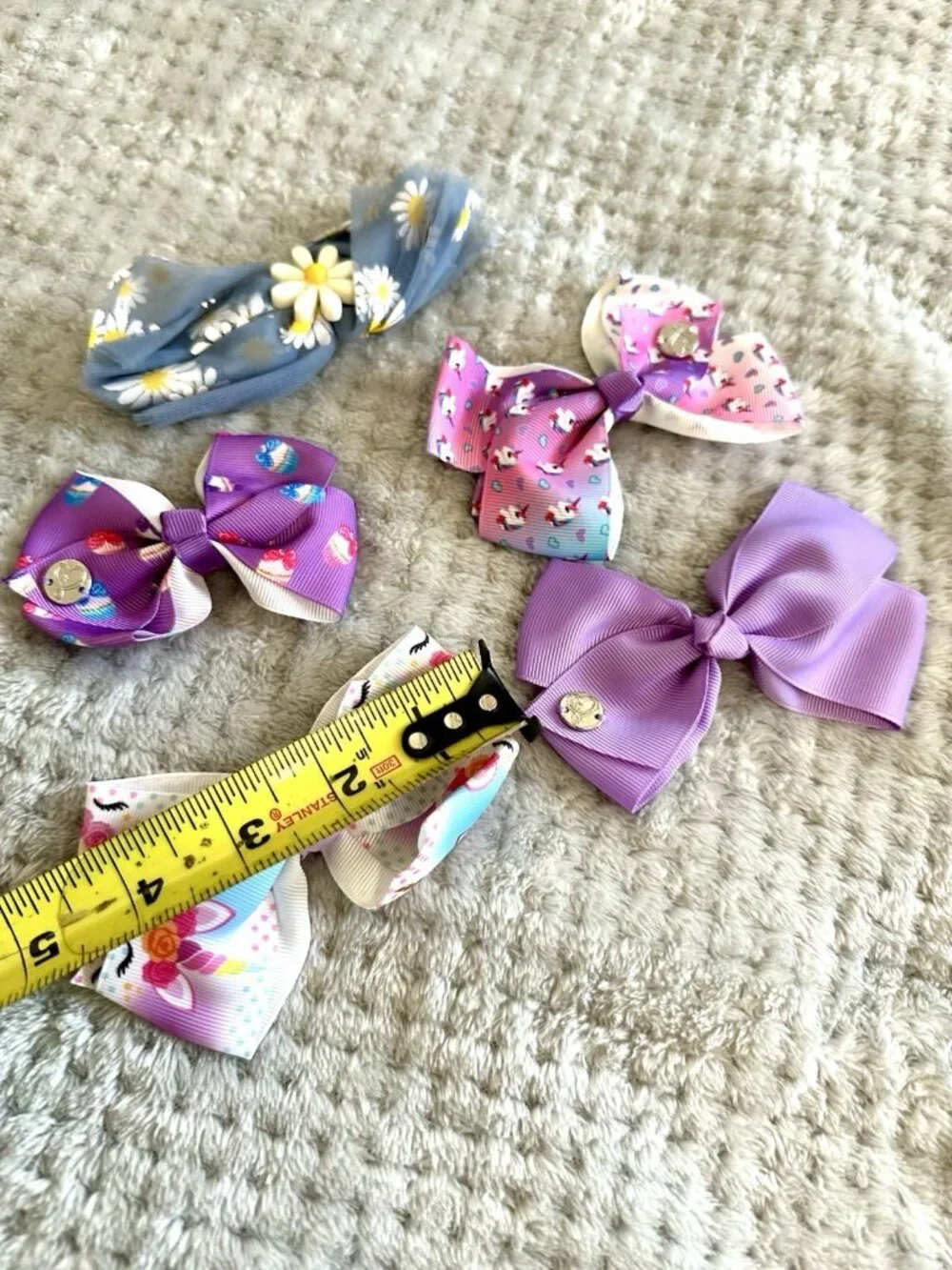 Girls Hair Bow Lot 5 Purple Pink Floral Cupcake Unicorn Grosgrain Bows 0530